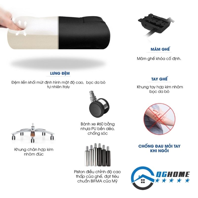 Các chi tiết ghế giám đốc GGD113