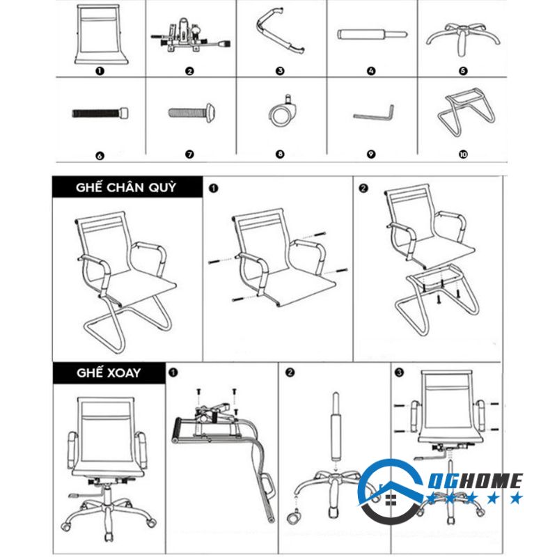 Cách lắp ráp ghế văn phòng G102