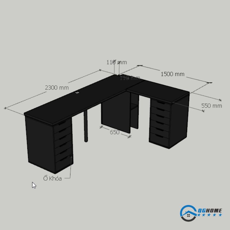 Thiết kế mở rộng bàn làm việc B303