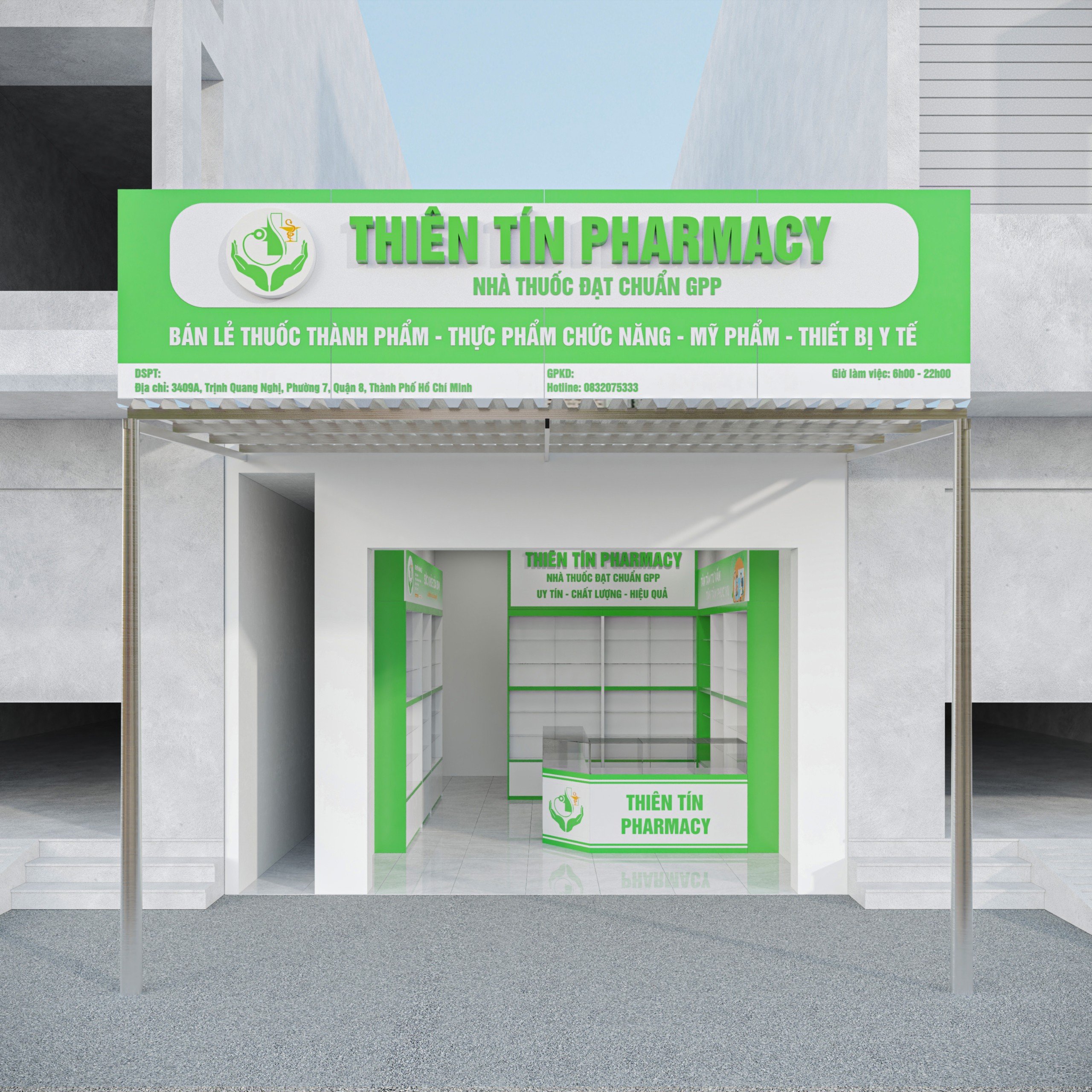 THIẾT KẾ, THI CÔNG NHÀ THUỐC THIÊN TÍN PHARMACY 12M2 – GIÁ 59 TRIỆU