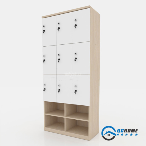 Tủ locker gỗ 9 cánh 3 khoang QTK08- T -Kệ giày