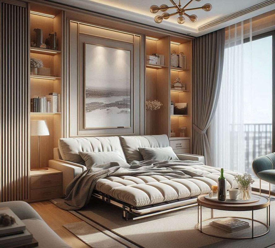 sofa giường gấp tiện lợi cho phòng khách