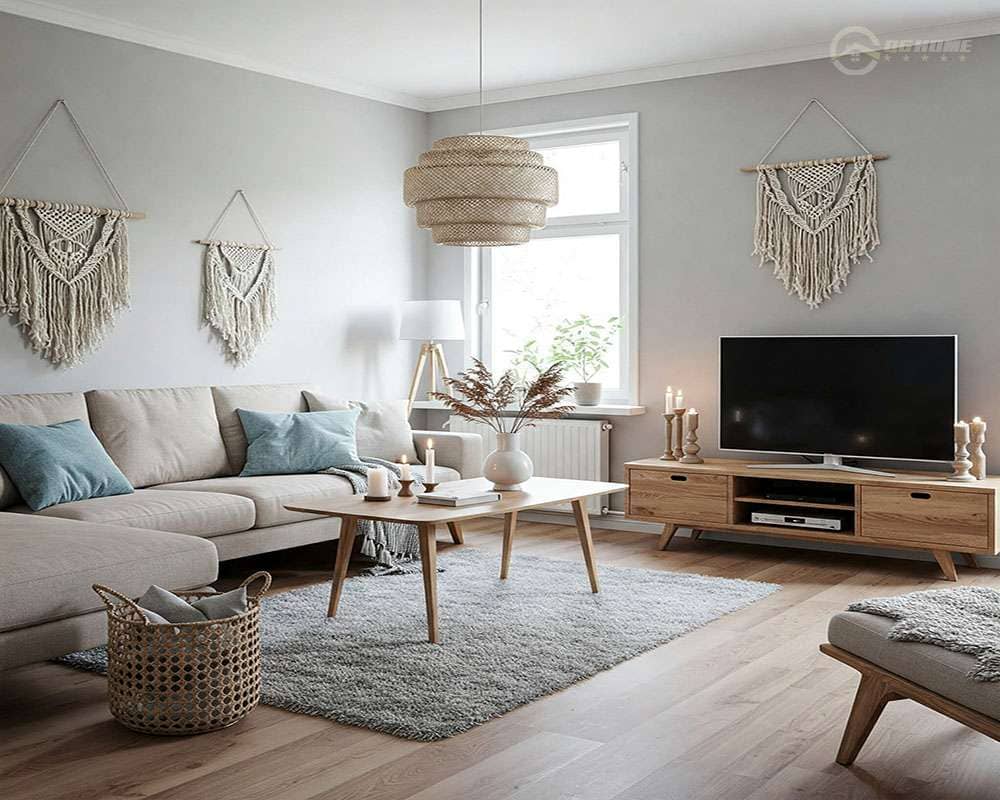 mẫu thiết kế phòng khách nhỏ đẹp với đồ trang trí thủ công.